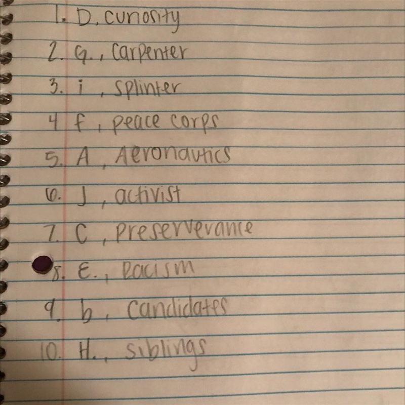 Help me please 1. curiosity a. the science of air travel 2. carpenter b. people who-example-1