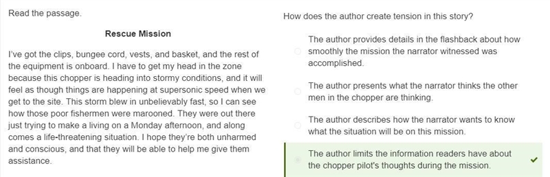 Rescue mission How does the author create tension in this story? The author presents-example-1