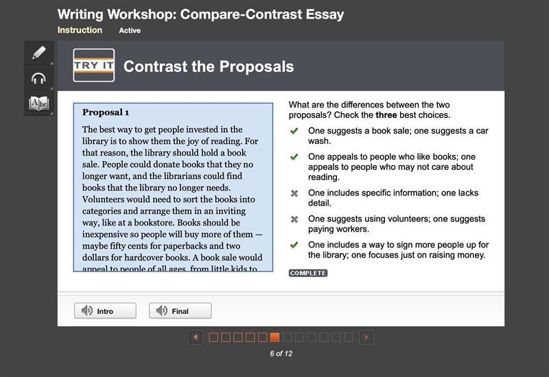 What are the differences between the two proposals? Check the three best choices. One-example-1