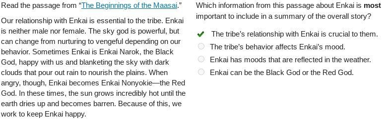 Read the passage from “The Beginnings of the Maasai.” Our relationship with Enkai-example-1