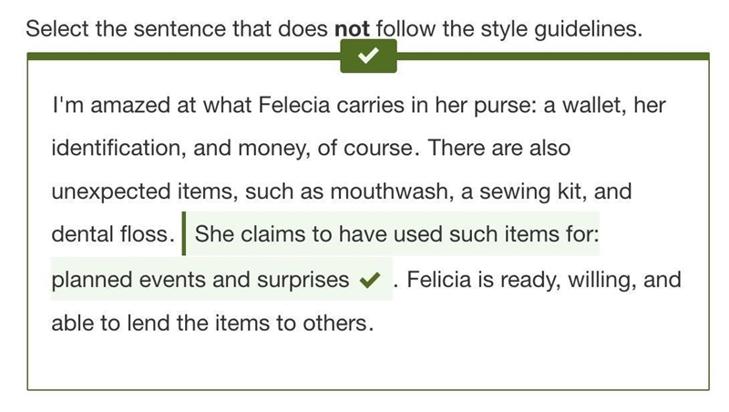 Select the sentence that does not follow the style guidelines. I'm amazed at what-example-1