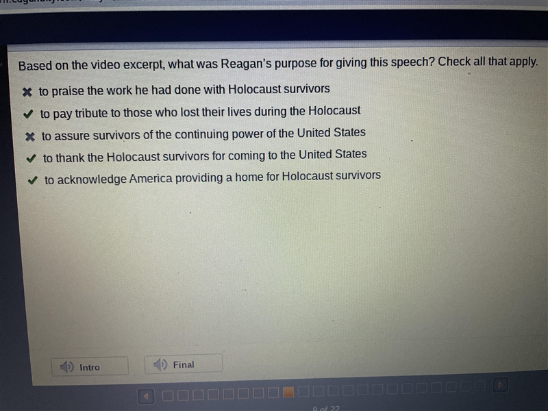 Based on the video excerpt, what was Reagan’s purpose for giving this speech? Check-example-1