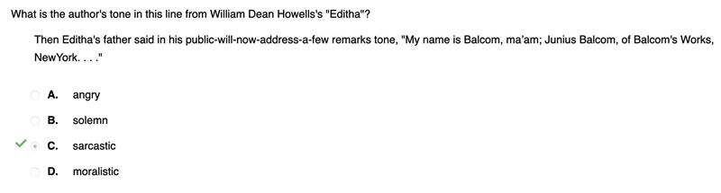 What is the author's tone in this line from William Dean Howells's "Editha&quot-example-1