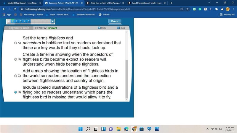 Read this section of Uriel’s report about flightless birds. Flightless birds are birds-example-1