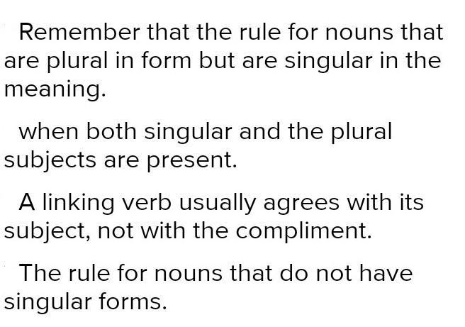 Outline thirty instances of subject verb Concord rules application.-example-3