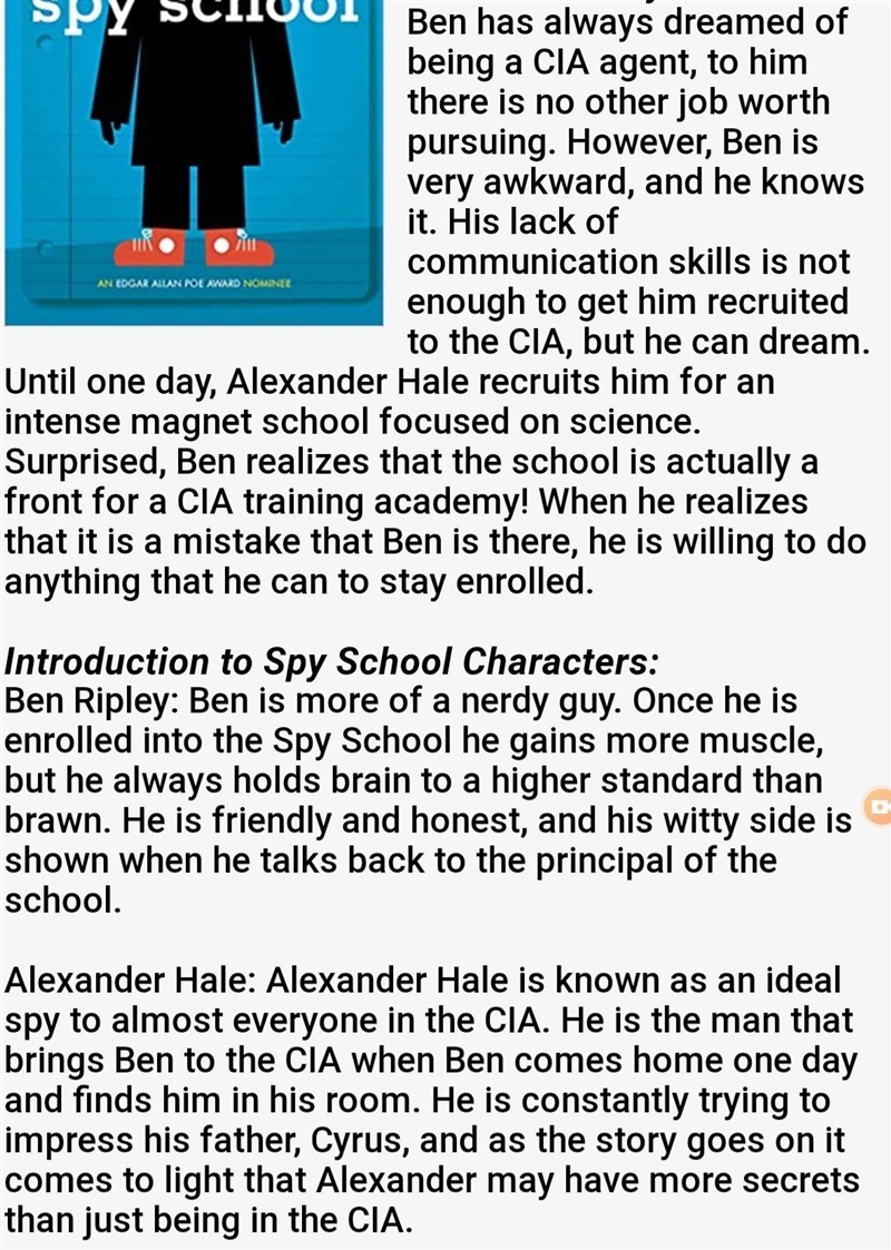 Summary of the whole book for Spy School please-example-1