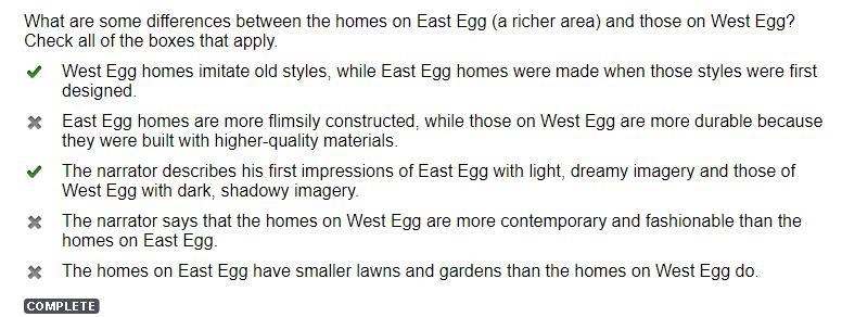 What are some differences between the homes on East Egg (a richer area) and those-example-1