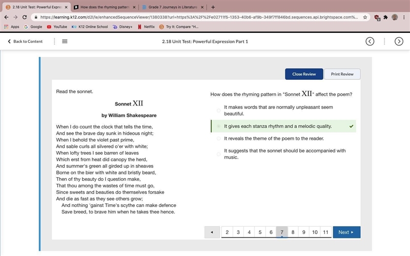 How does the rhyming pattern in "Sonnet XII" affect the poem? It gives each-example-1