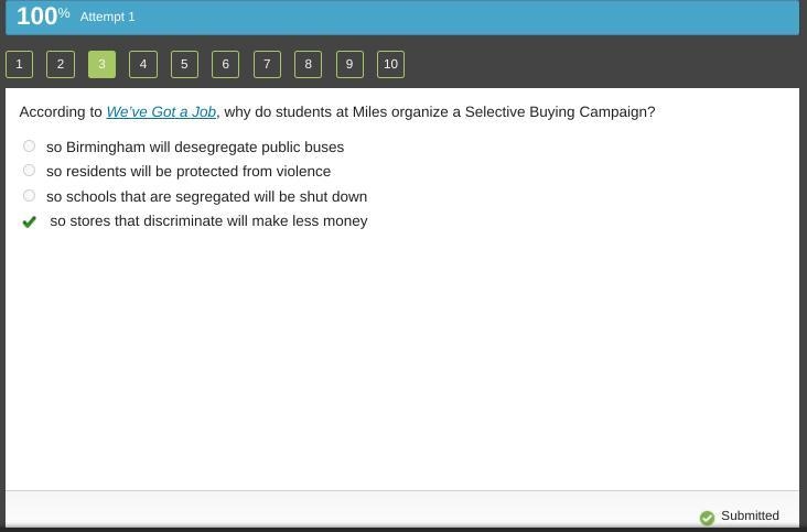 According to We’ve Got a Job, why do students at Miles organize a Selective Buying-example-1