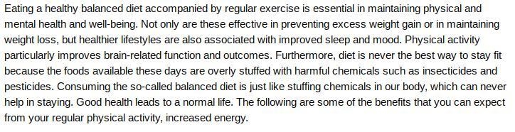 In about 125 words, write down a paragraph about the importance of healthy eating-example-1