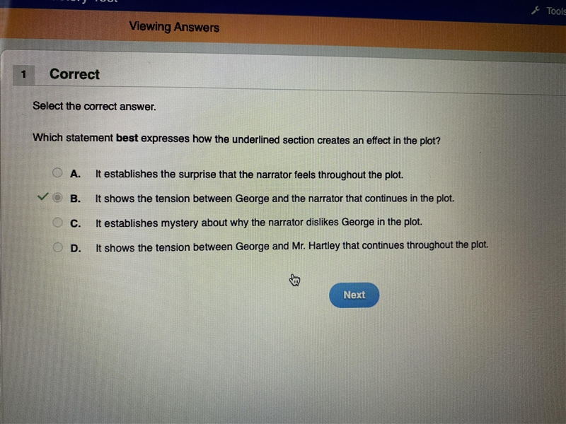 Select the correct answer. Which statement best expresses how the underlined section-example-1