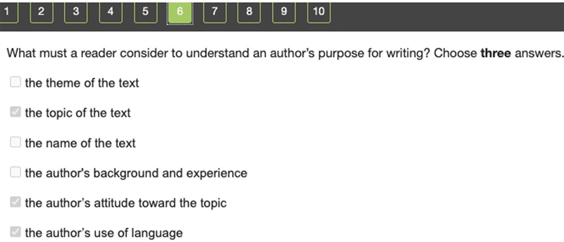 What must a reader consider to understand an author's purpose for writing? Choose-example-1