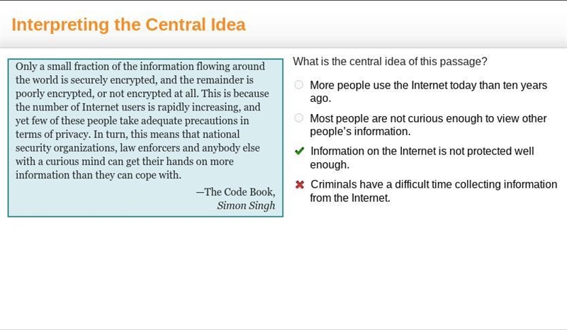 What is the central idea of this passage? Only a small fraction of the information-example-1