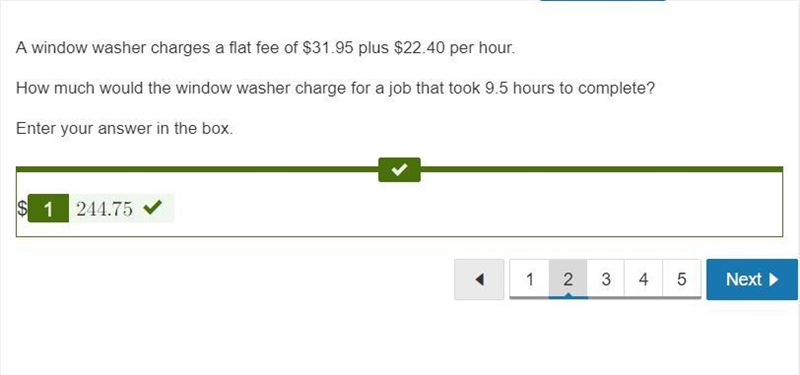 A window washer charges a flat fee of $31.95 plus $22.40 per hour. How much would-example-1