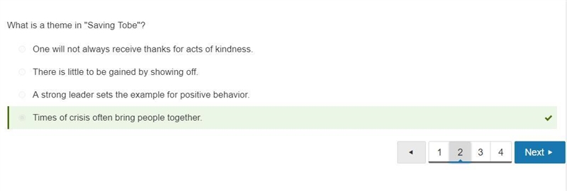 What is a theme in "Saving Tobe"? Times of crisis often bring people together-example-1