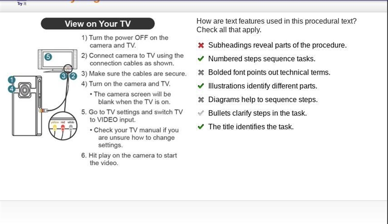 Which statements describe characteristics of procedural texts? Check all that apply-example-1