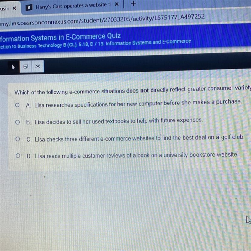 Which of the following e-commerce situations does not directly reflect greater consumer-example-1