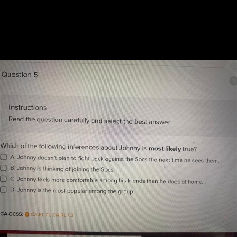 Which of the following inferences about Jonny is most likely true? THE OUTSIDERS-example-1