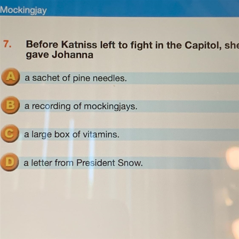 Before katniss left to fight in the capitol she gave johana-example-1