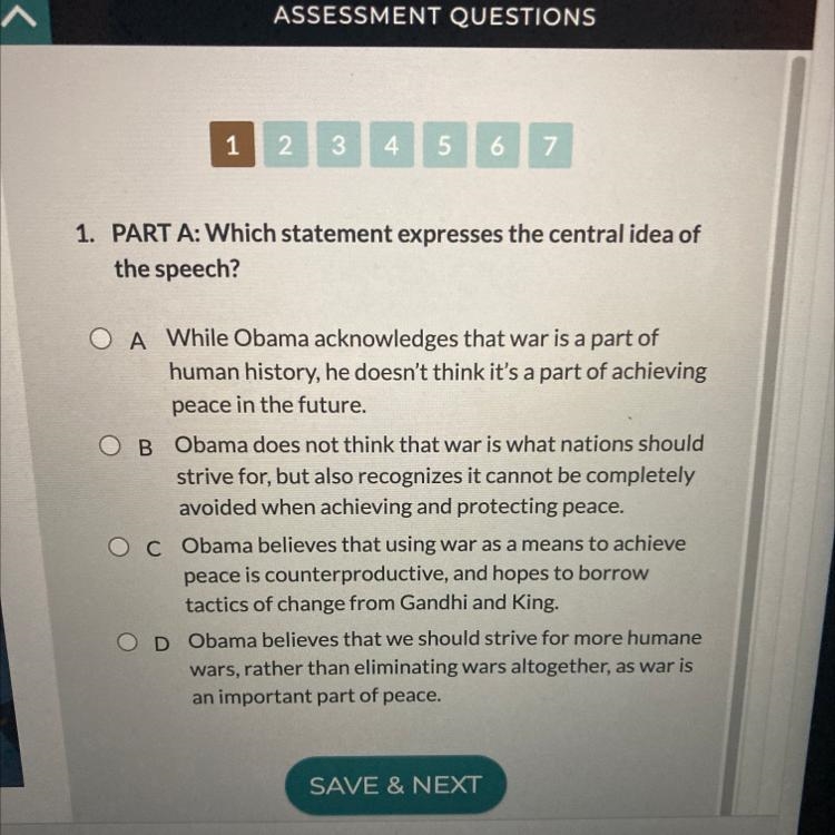 PART A: Which statement expresses the central idea of the speech??-example-1