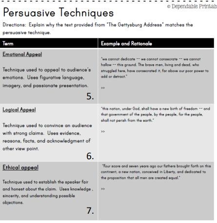 Gettysburg Address Literary Devices/Persuasive Techniques-example-1