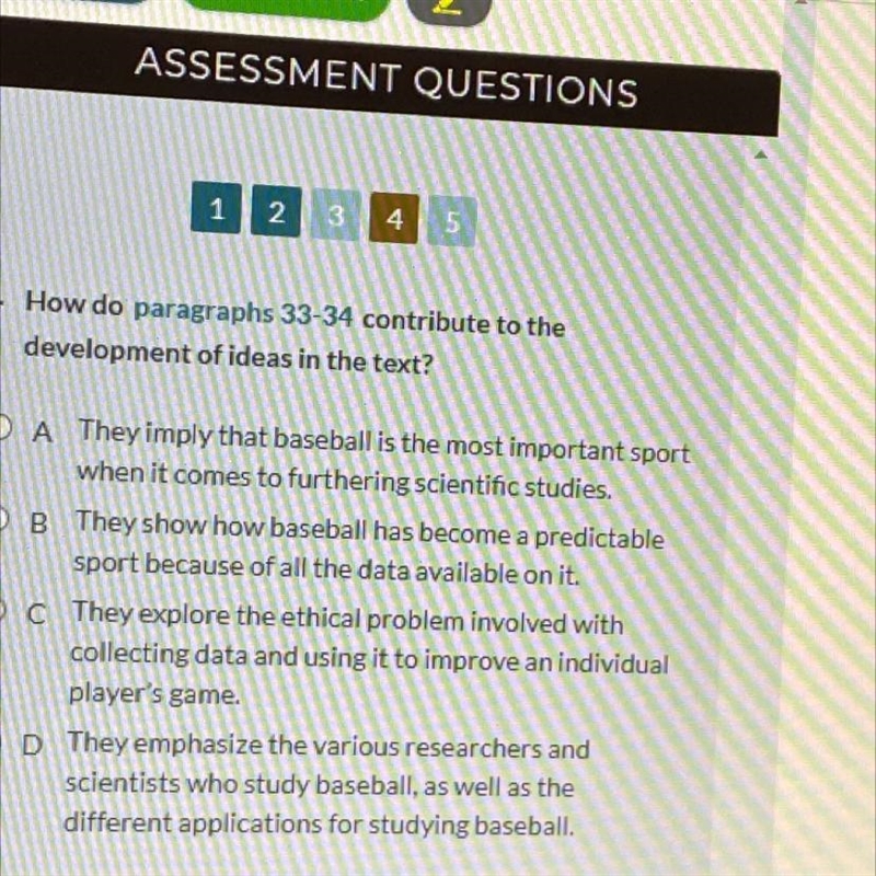 4. How do paragraphs 33-34 contribute to the development of ideas in the text? O A-example-1