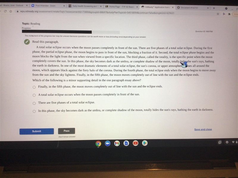 Which is a minor supporting detail in the one paragraph essay above?-example-1