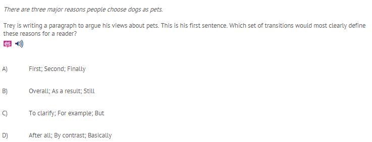 Trey is writing a paragraph to argue his views about pets. This is his first sentence-example-1