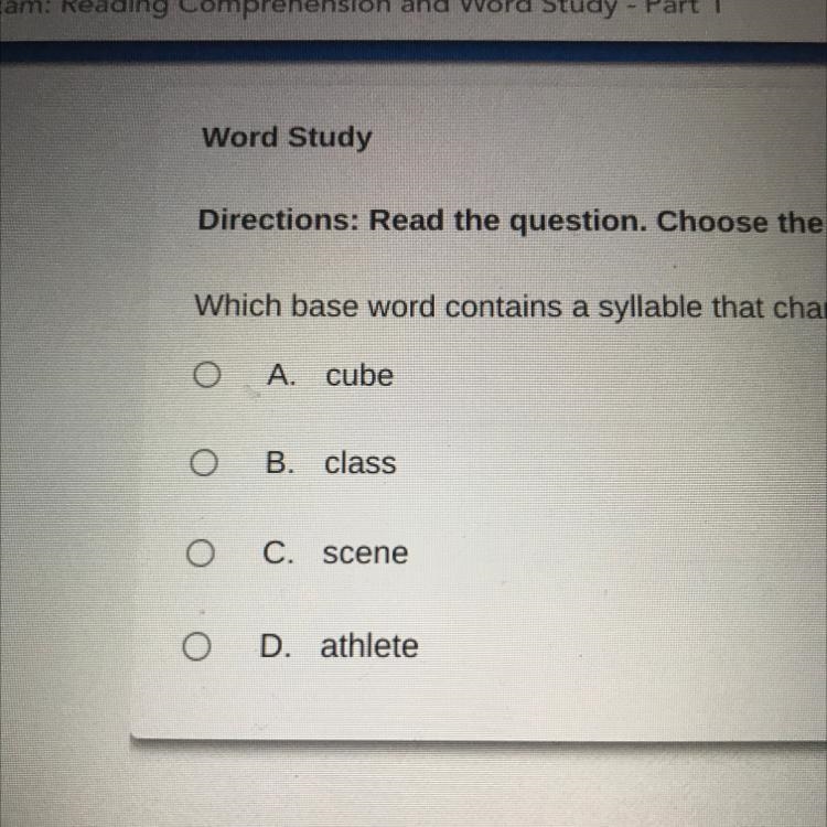 Which base word contains a syllable that changes pronunciation when the word part-example-1