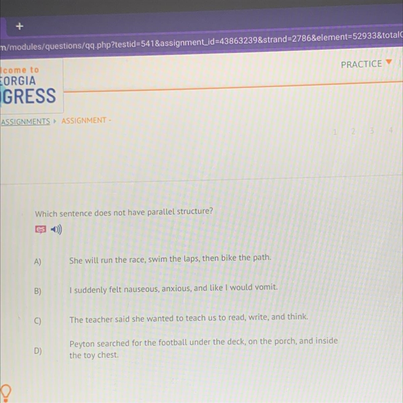 Which sentence does not have parallel structure?-example-1