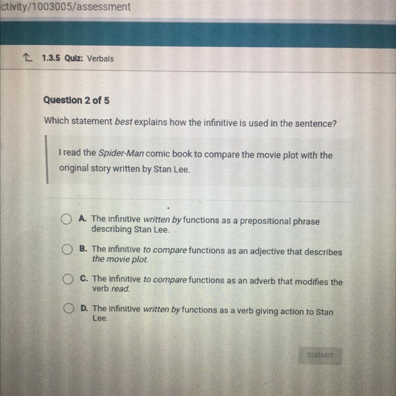 Another 50! Which statement best explains how the infinitive is used in the sentence-example-1