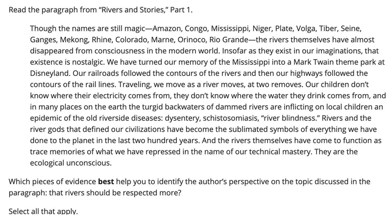 Read the paragraph from “Rivers and Stories,” Part 1. Though the names are still magic-example-1