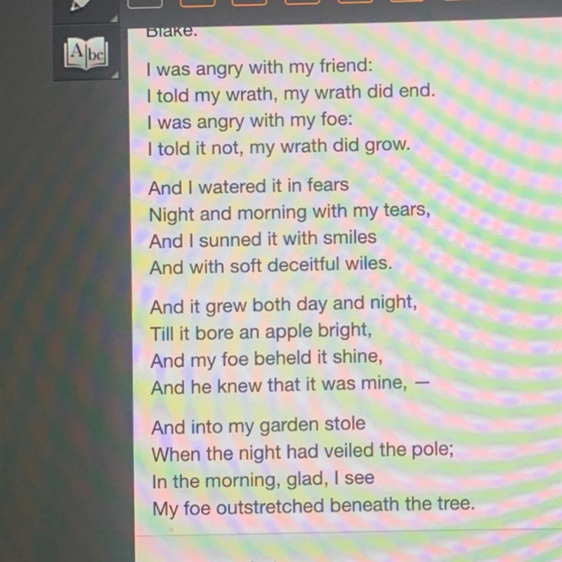 Read the poem entitled "The Poison Tree" by William Blake. Which statement-example-1