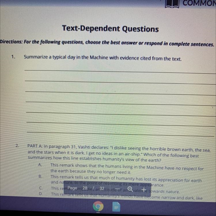 “The Machine Stops”. Need Help on First Question please :)-example-1