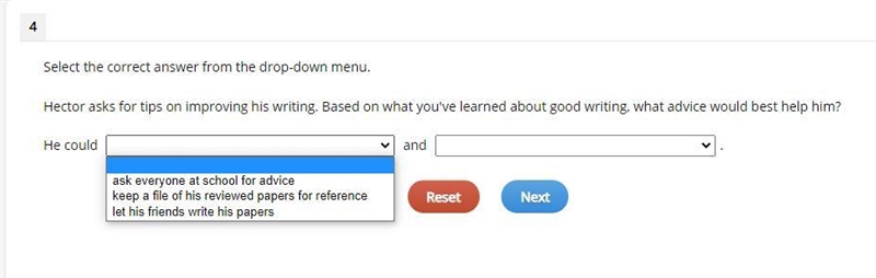 Select the correct answer from the drop-down menu. Hector asks for tips on improving-example-1