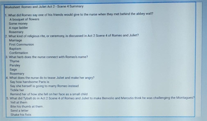 Pleaseee help!! act 2 scene 4 questions are in the pics and also the options ​-example-1