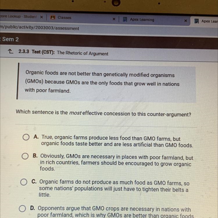 Which sentence is the most effective concessional this counter argument?-example-1