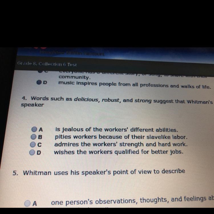 4. Words such as delicious, robust, and strong suggest that Whitman's speaker-example-1