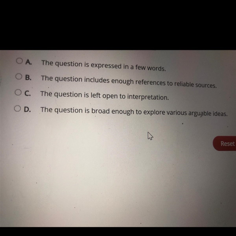 Which is one quality of a strong research question?-example-1