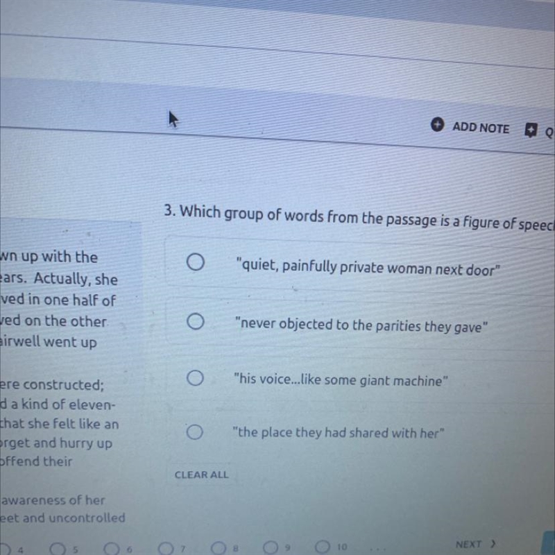 3. Which group of words from the passage is a figure of speech? "quiet, painfully-example-1