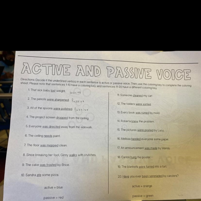 ACTIVE AND PASSIVE VOICE Directions: Decide if the underlined verb(s) in each sentence-example-1