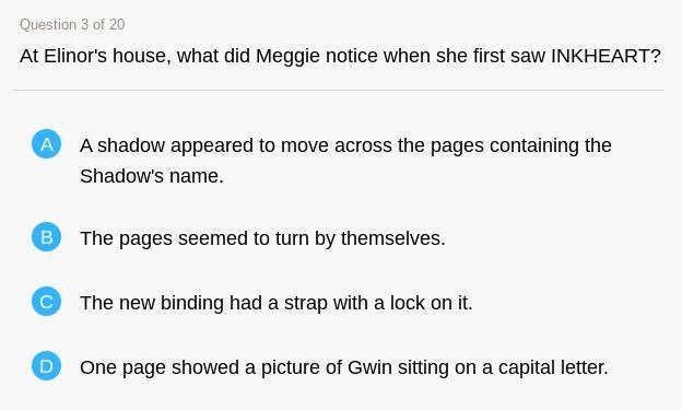 At Elinor's house, what did Meggie notice when she first saw INKHEART? Please Help-example-1