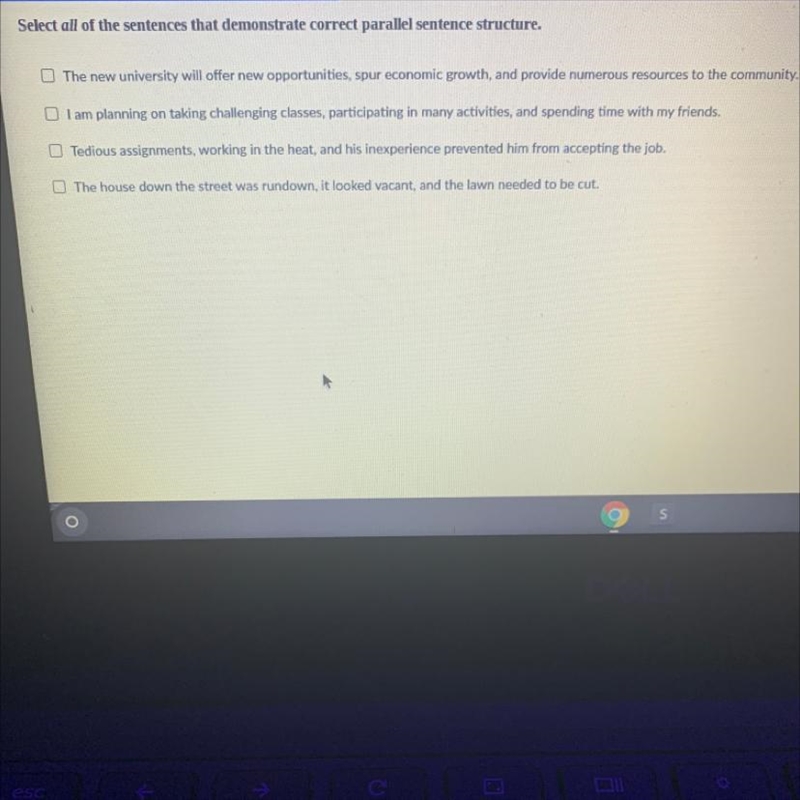 Select all of the sentences that demonstrate correct parallel sentence structure.-example-1