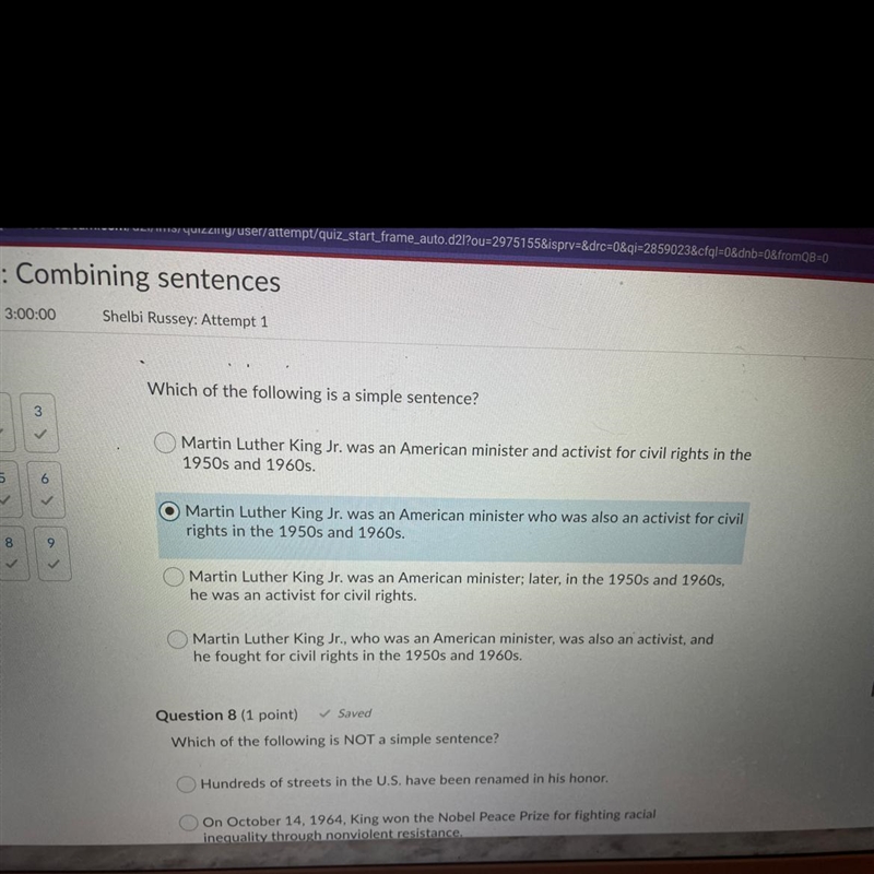 Shelbi Russey: Attempt Which of the following is a simple sentence? Martin Luther-example-1