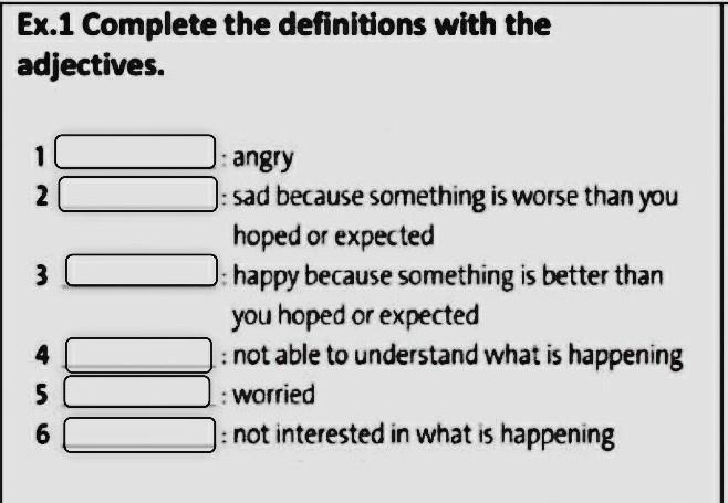 Complete the definitions with the adjectives. Please help ! ​-example-1