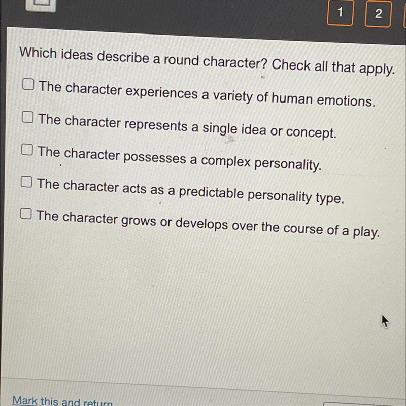 Which ideas describe a round character? Check all that apply.-example-1