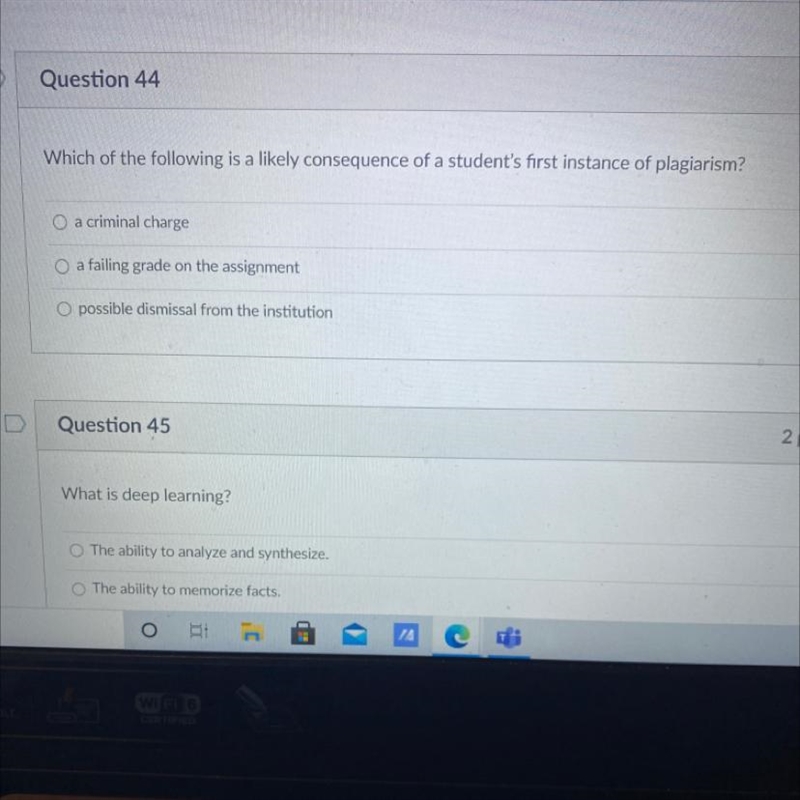 Question 44 2 pts Which of the following is a likely consequence of a student's first-example-1