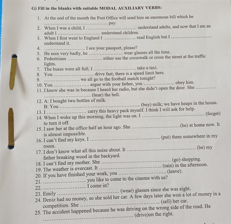 G) Fill in the blanks with suitable MODAL AUXILIARY VERBS: 1. At the end of the month-example-1