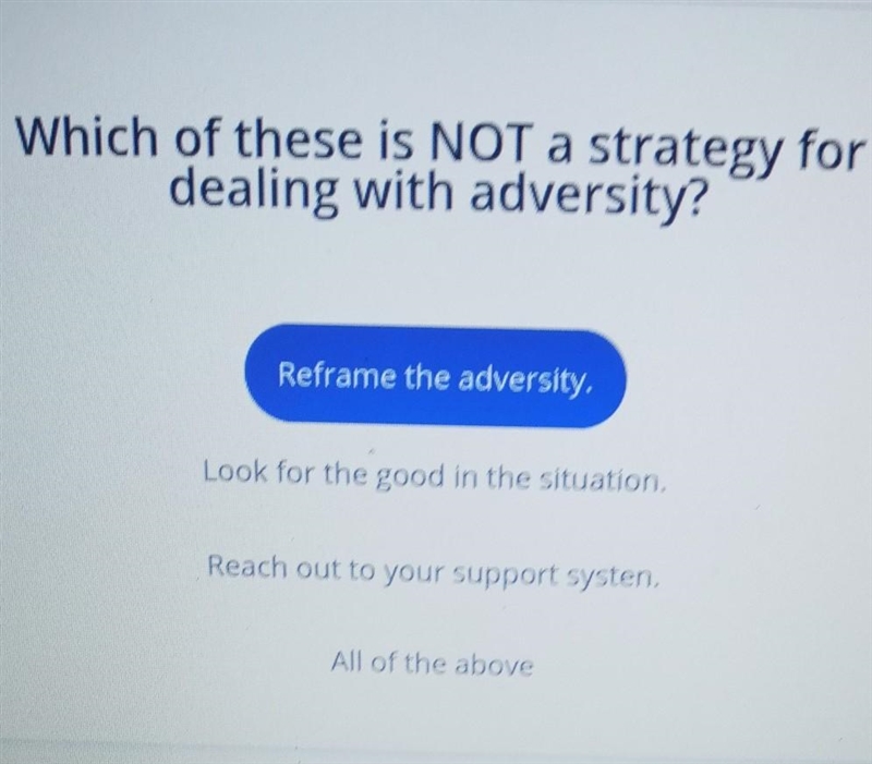 Which of these is not a strategy for dealing with adversity ?​-example-1