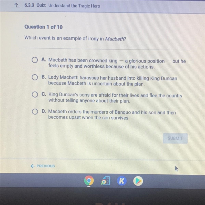 Which event is an example of irony in Macbeth?-example-1